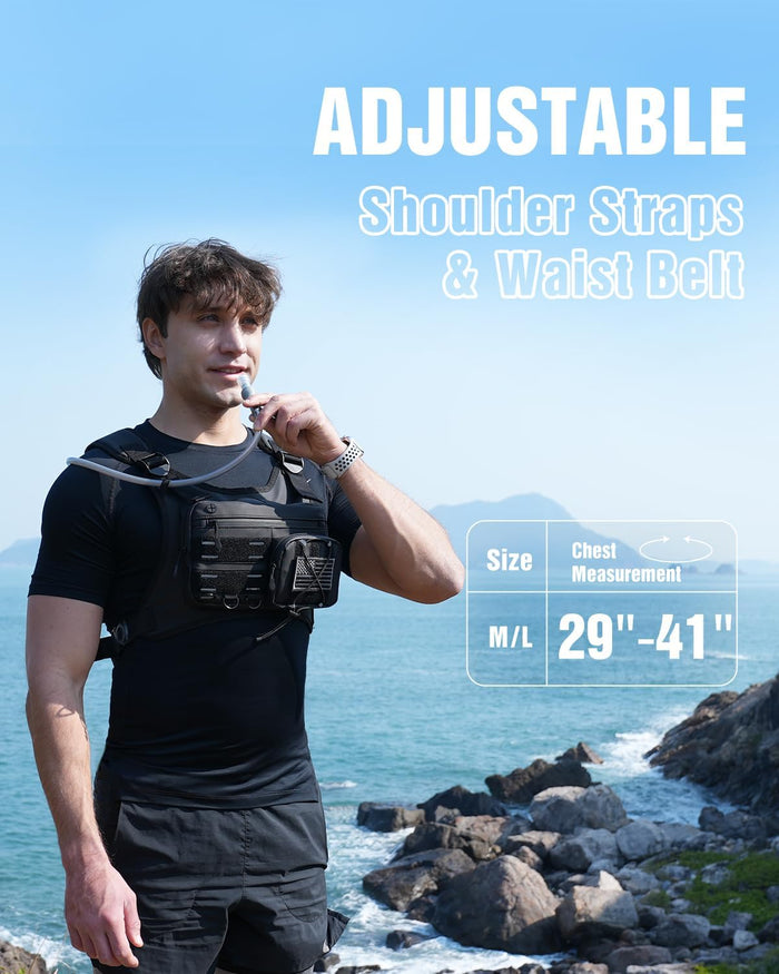 Running Vest with 2L Water Bladder, USA Original Patent, Lightweight Adjustable Chest Pack with Gear Holder, Reflective Running Hydration Vest for Men Women for Marathon