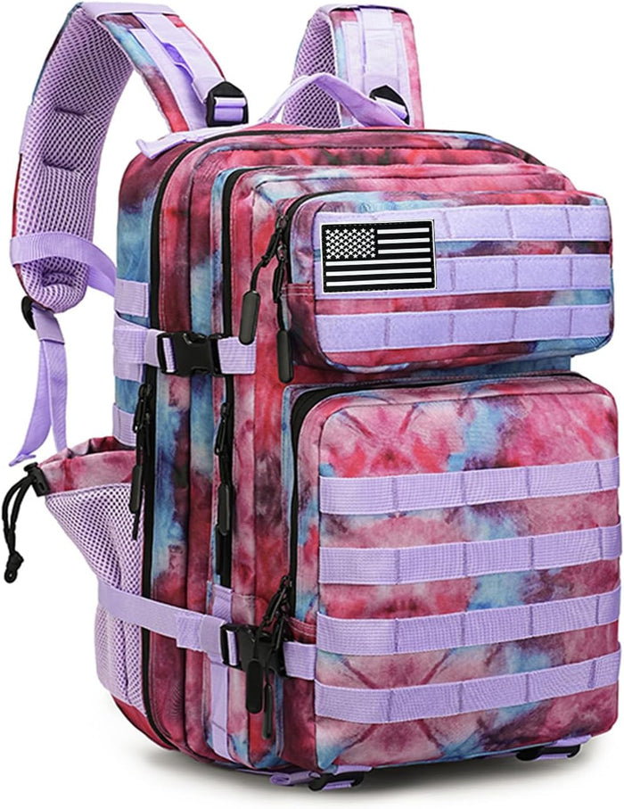 Military Tactical Backpack 45L Bug Out Bag Assault Pack Molle Daypack Hiking Gym Rucksack with Bottle Holder(Blue tie dye)