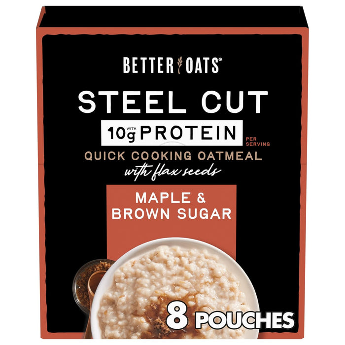 Better Oats Original Steel Cut Oatmeal Packets, Instant Oatmeal Packets with Steel Cut Oats and Flax Seeds, Quick Oatmeal Pouches Ready in 2.5 Minutes, Original Flavor, Pack of 10, 11.6 OZ Pack