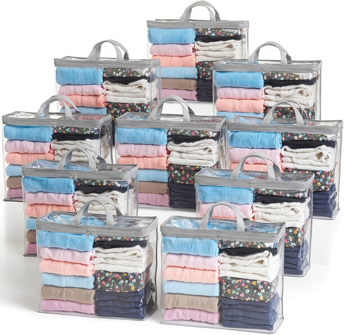 10PACK Clear Zippered Storage Bags for Clothes, 22L Clear Storage Bag, and Blanket Storage Bags for Bedding, Linen, Blankets, Comforters, Clothing & Toys (Purple)