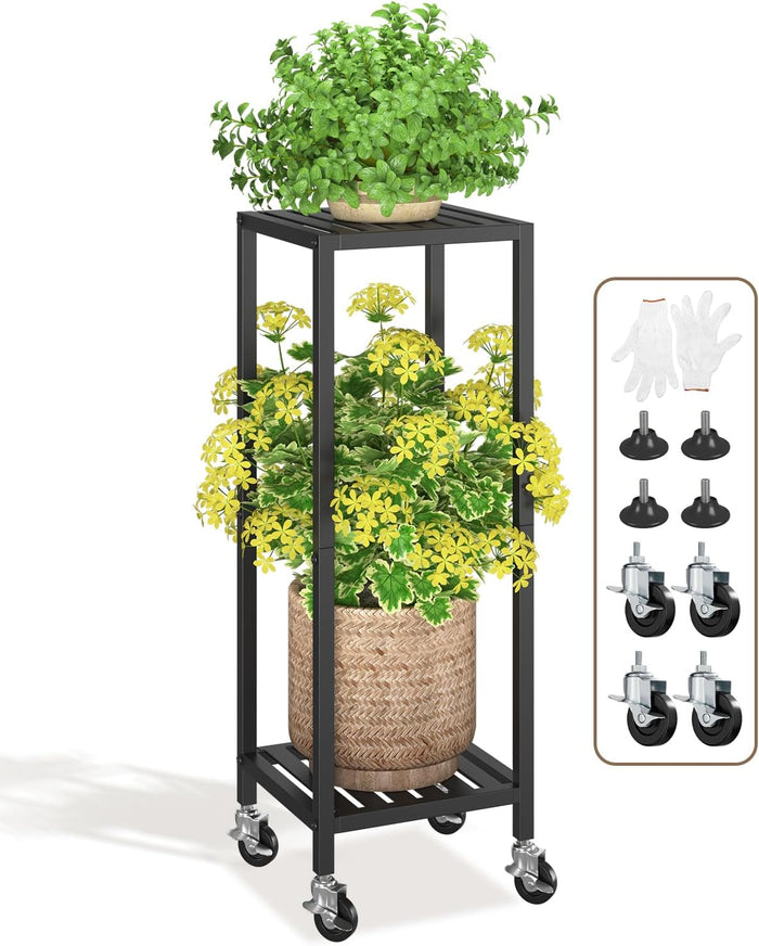 LASZOLA Black 3 Tiered Wood Plant Stand Indoor for Larger Heavy Duty Planter, Sturdy Multi Level Vertical Flowers Racks for Narrow Inside Floor , Decorate Shelving for Hold House Tree, Space Saving