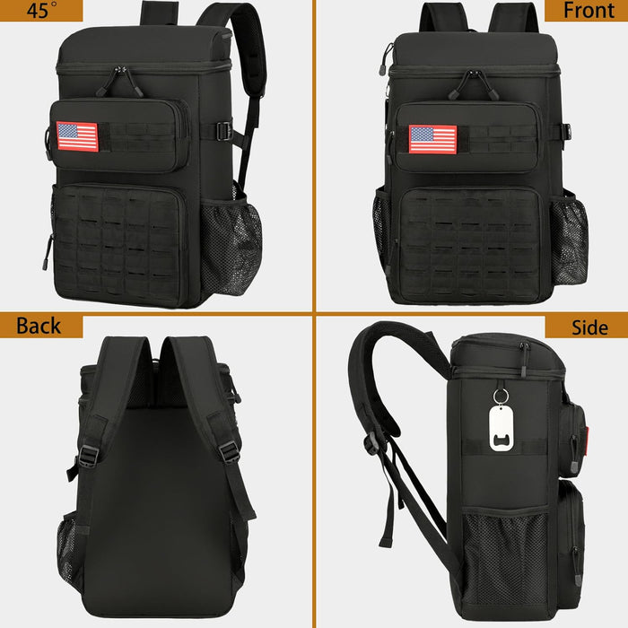 Tactical Backpack Cooler,Tactical Insulated Soft Cooler Bag Large Capacity Leakproof Back Pack,Portable Soft Cooler Bag Waterproof for Beach, Travel, Camping, Picnic, Hiking(Black)