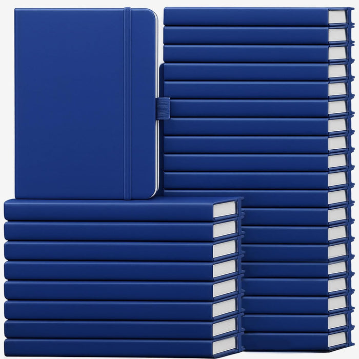 Laumoi 28 Pack PU Leather Lined Notebook Journal Bulk A5 Hardcover Notebook College Ruled 5.5 x 8.2 Inch Journal with Pen Holder for School Business Work Writing(Black,Simple)