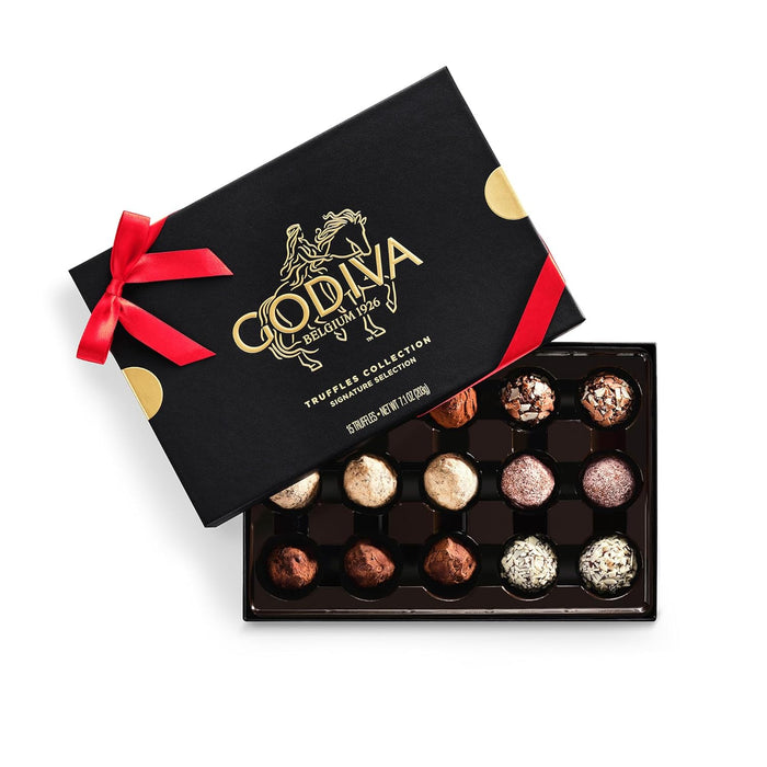 Godiva Red Bow Signature Truffle Gift Box, Belgian Dark and Milk Chocolates with Ganache Centers, Gourmet Holiday Gift, Non-GMO & Kosher, 24 Pc
