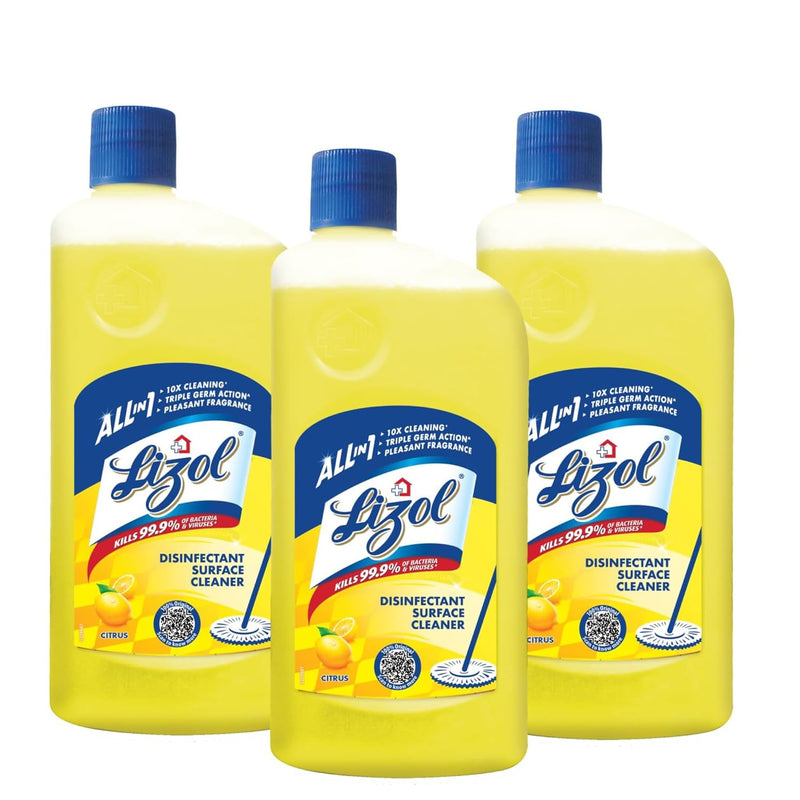 Lizol Disinfectant Surface & Floor Cleaner Liquid, Citrus - 1 Litre | Suitable for All Floor Cleaner Mops | Kills 99.9% Germs| India's #1 Floor Cleaner
