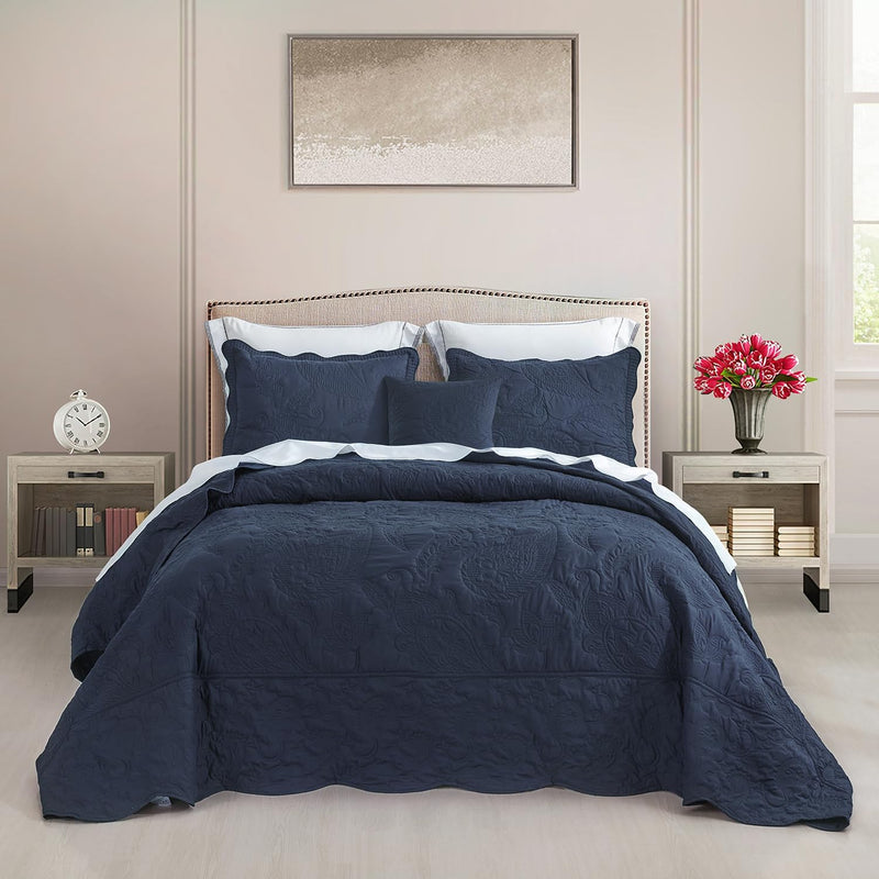 HZ & HY Oversized King Bedspread 128x120 Extra Wide, Quilted Coverlet Bedding Set, Lightweight Thin Comforter, Reversible, 5 Piece, 100% Microfiber, Mocha