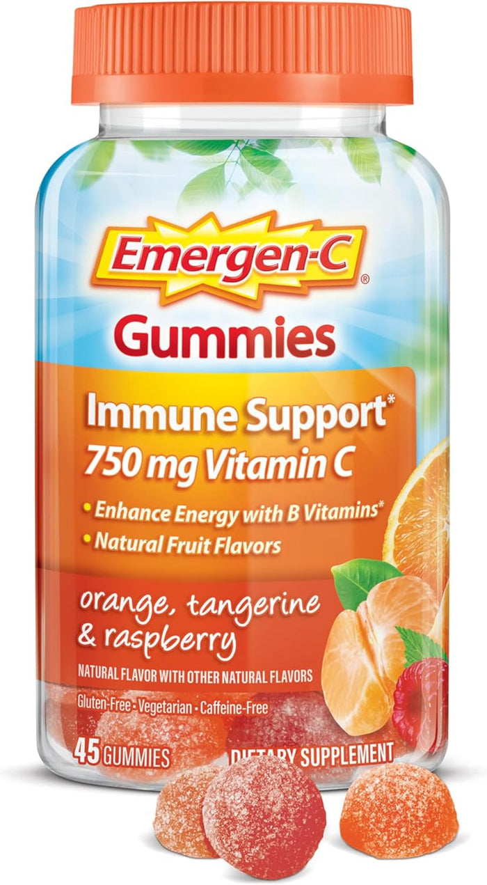 Emergen-C 750mg Vitamin C Gummies for Adults, Immune Support Gummies, Gluten Free, Strawberry, Lemon and Blueberry Flavors - 45 Count