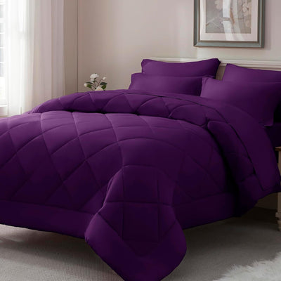 ELNIDO QUEEN® Purple Comforter Set Queen - 7 Pieces Bed in a Bag Queen Size, Bed Set for All Seasons, Ultra Soft Bedding Sets with Comforter, Flat Sheet, Fitted Sheet, Pillowcases and Pillow Shams