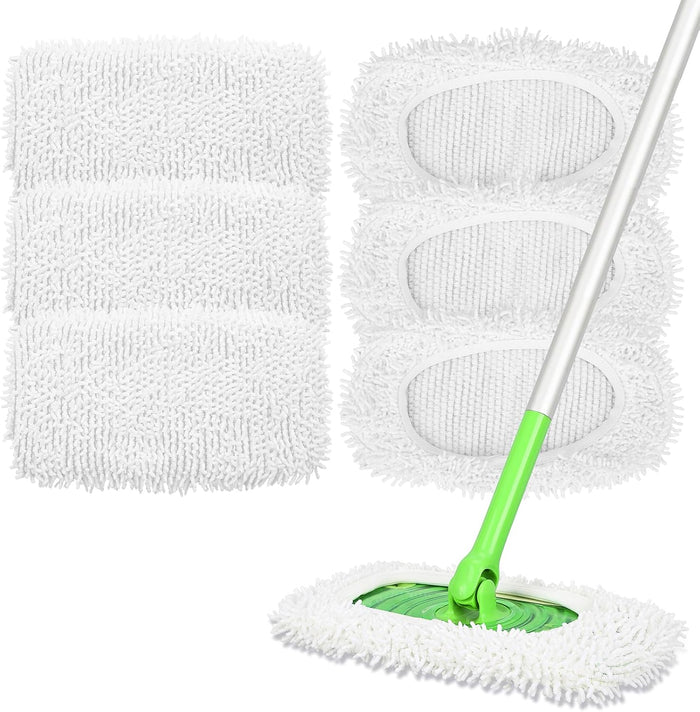 Reusable Wet Pads Refill for Swiffer Sweeper Mop - Dry Sweeping Cloths & Wet Mopping Cloths for Household Cleaning - Washable Microfiber Pads for Mopping Floors - 6 Pack (Mop is not Included)