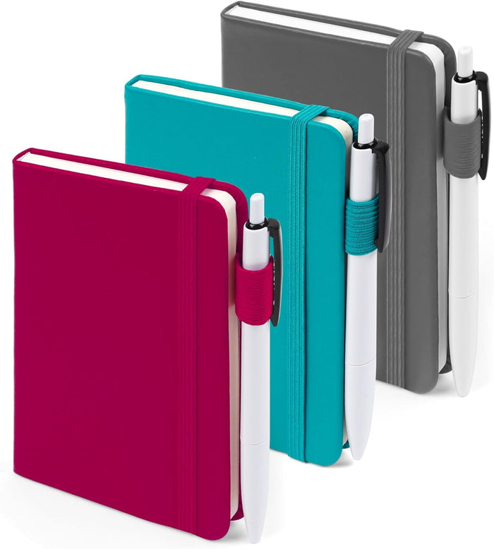 feela 3 Pack Pocket Small Notebook Journals, Mini Cute Hardcover College Ruled Notepad Women Office Supplies, with 3 Black Pens, 3.5”x 5.5”, A6, Pastel Colors, Light Blue, Light Purple, Light Green