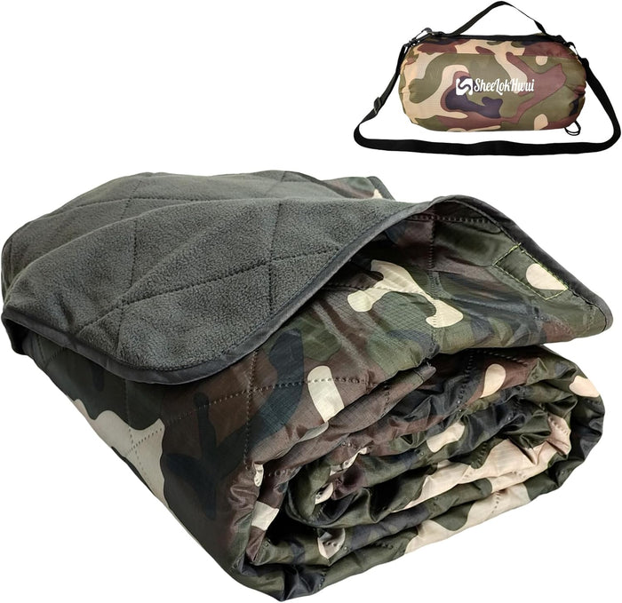 4-in-1 Large Camping Blankets - Waterproof, Windproof Fleece Outdoor Blankets for Stadium, Sports, Car, Concert - 81"x57", Portable (Dark Gray)