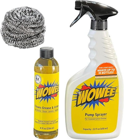 Wowee 8 fl oz Concentrated Heavy Duty Degreaser – All-Purpose Cleaner for Kitchen & Outdoor Use – Includes Empty Spray Bottle for Mixing – Powerful Grease & Grime Remover for Home, Garage, BBQ