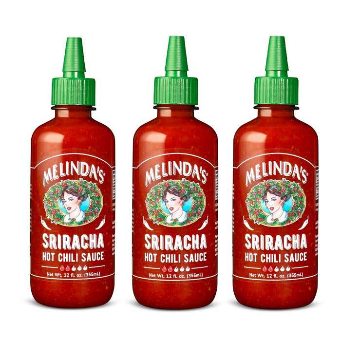 Melinda’s Sriracha Hot Sauce - Classic, Gourmet Sriracha Sauce Made with Fermented Red Jalapeños & Garlic - Keto, Vegan, Non-GMO and Gluten Free Hot Sauce - 12oz, 3-Pack