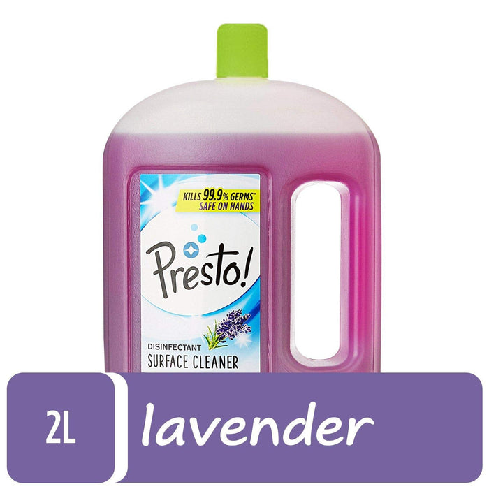 Amazon Brand - Presto! Disinfectant Surface & Floor Cleaner Liquid | Lavendar | 2 Litre | 1 Can | Kills 99.9% Germs | Removes Stains | Safe On Hands