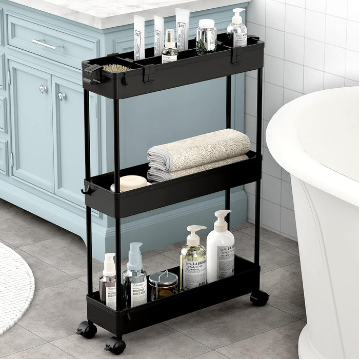 SPACELEAD Slim Storage Cart 3 Tier,Bathroom Organizer Rolling Utility, Mobile Shelving Unit Slide Out for Office, Kitchen, Laundry Room & Narrow Places,White