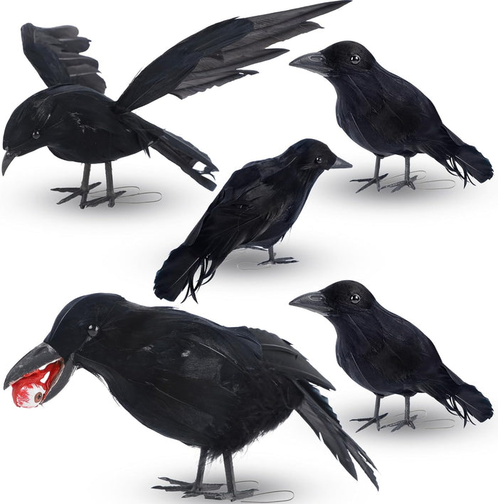 DR.DUDU Halloween Crows & Ravens Decor - Black Crow Halloween Decorations Indoor/Outdoor, Scary Fake Raven for Cemetery Fence, Haunted House, Fireplace