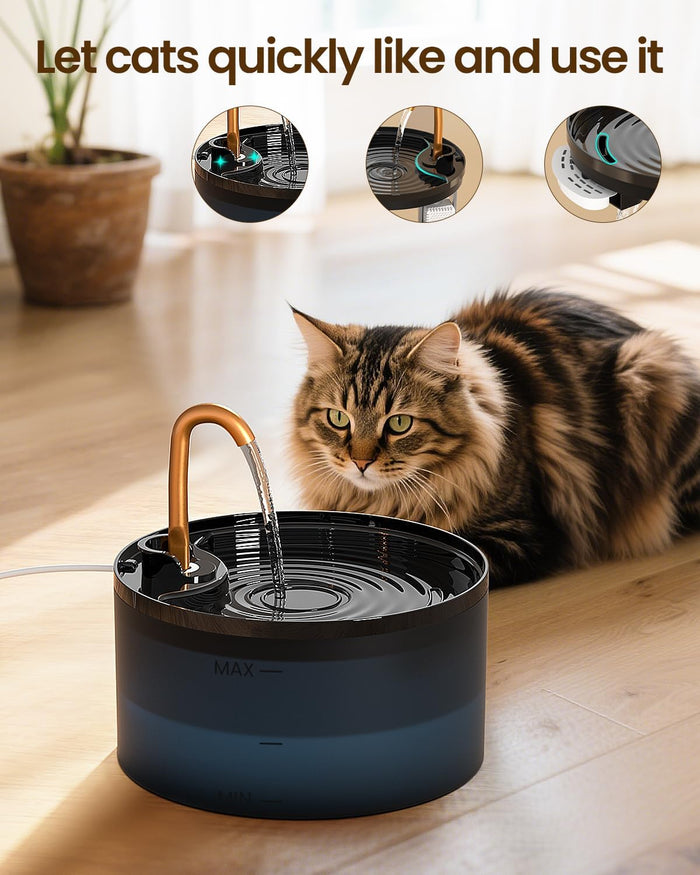Cat Water Fountain, 71oz/2.1L Cat Fountain for Drinking with Copper Faucet, MISFANS-Designed Pump & Filter, Plastic Automatic Pet Water Fountain Bowl & Dispenser with 3-Pack Replaceable Filters
