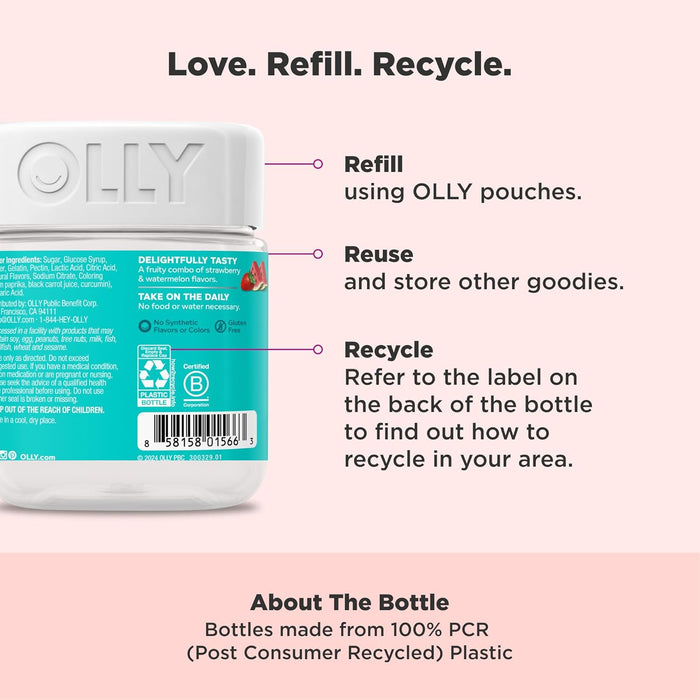 Olly Teen Girl Multi Gummy, Healthy Skin and Immune Support, 15 Essential Vitamins, Biotin, Zinc, Calcium, Chewable Multivitamin, Berry Melon, 35 Day Supply, 70 Count