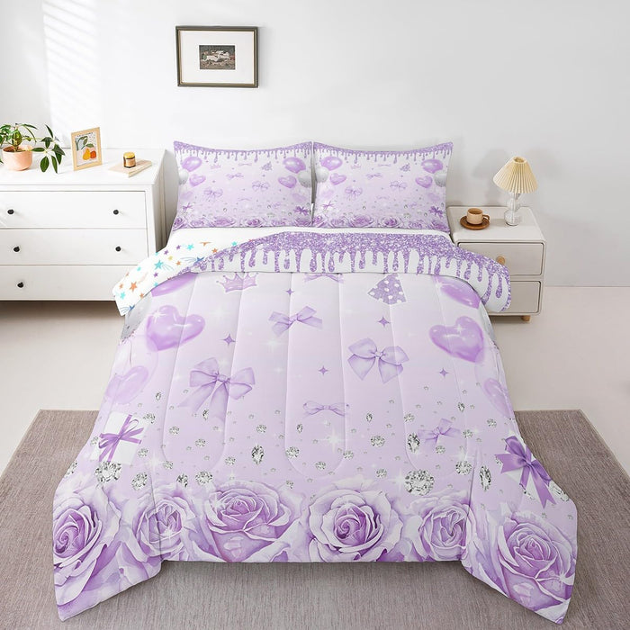 Erosebridal Ribbon Pink Bow Queen Comforter Set,Cute Pink Bows Bedding Set for Girls Teen Kids Bedroom Decor,Coquette Bowknot Bed Set Princess Bowtie Bedding Comforter Sets,2 Pillowcases