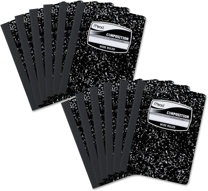 Mead Composition Notebook, Wide Ruled Paper, 7-1/2" x 9-3/4", 100 Sheets, Black Marble (09910)