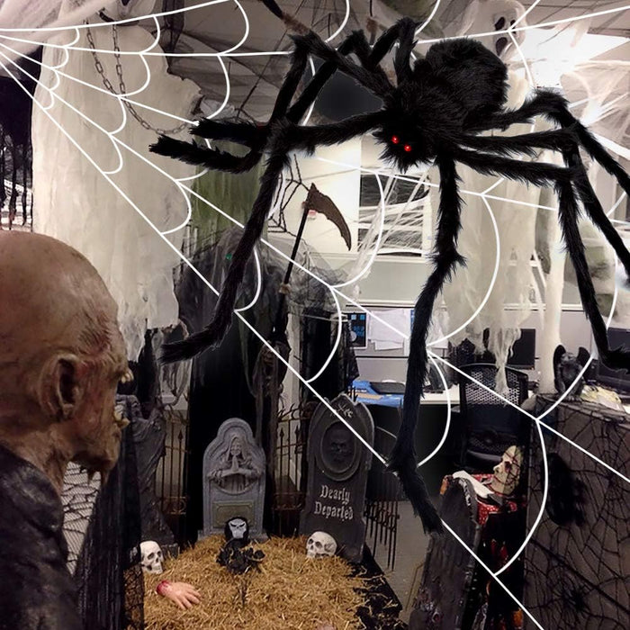 200" Halloween Spider Web + 59" Giant Spider Decorations Fake Spiders with Triangular Huge Spiders Web for Indoor Outdoor Halloween Decorations Yard Home Costumes Parties Haunted House Décor