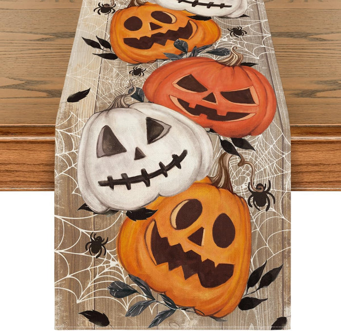 Artoid Mode Pumpkins Spider Web Halloween Table Runner, Seasonal Fall Kitchen Dining Table Decoration for Home Party Decor 13x72 Inch