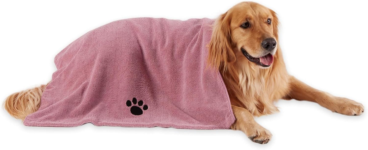 Bone Dry Pet Grooming Towel Collection Absorbent Microfiber X-Large, 41x23.5", Embroidered Gray
