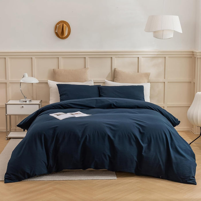 ECOCOTT Purple Duvet Cover Full Size - 100% Washed Cotton Durable Soft Comfy Duvet Cover Set, 3 Pieces Duvet Cover with Zipper Closure (Purple, 80''x90'')