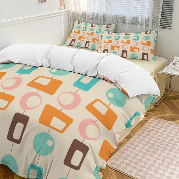 Modern Mid Century Duvet Cover, Vintage Geometry Bedding Sets Soft Comforter Cover，Aesthetic Abstract Art Bedding 3 Piece (1 Duvet Cover 86"x70" + 2 Pillow Sham 20"x30")