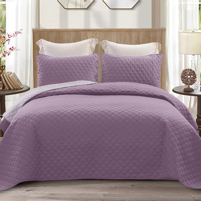 Exclusivo Mezcla Ultrasonic Reversible Full Queen Quilt Bedding Set with Pillow Shams, Lightweight Quilts Queen Size, Soft Bedspreads Bed Coverlets for All Seasons - (Grey, 90"x96")