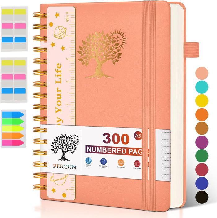 Large Spiral Notebook Journal for Women Men - 300 Numbered Lined Pages, College Ruled, A4 Hardcover Spiral Bound Notebook for School, Work, Note Taking, Writing, Leather Spiral Journal 8.5"x11"