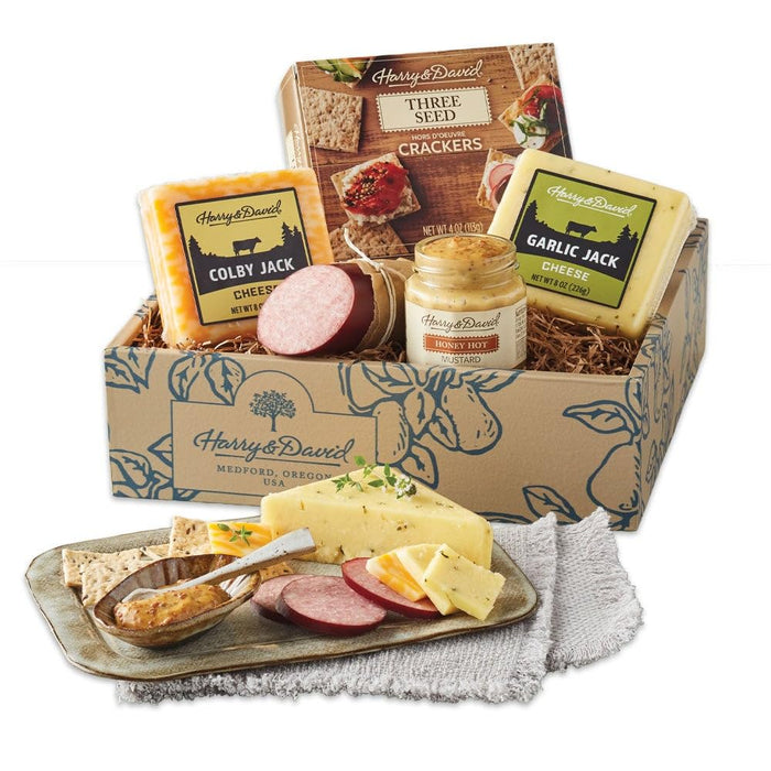 Harry & David Ultimate Meat And Cheese Gift Box, Food Gift Basket, Charcuterie Platter With 4 Cheese Blocks, 4 Sausages, 5 Sets Of Crackers, Sesame Sticks, Relish & Honey Mustard Sauces