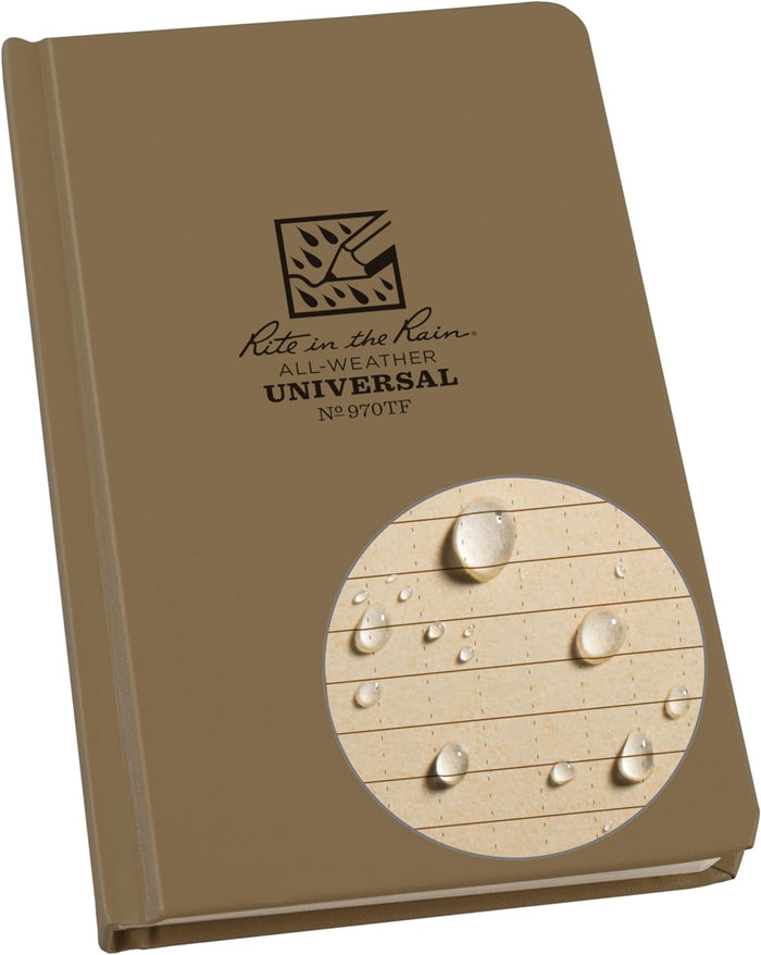 Rite in the Rain Weatherproof Hard Cover Notebook, 4.75" x 7.5", Green Cover, Universal Pattern (No. 970F)