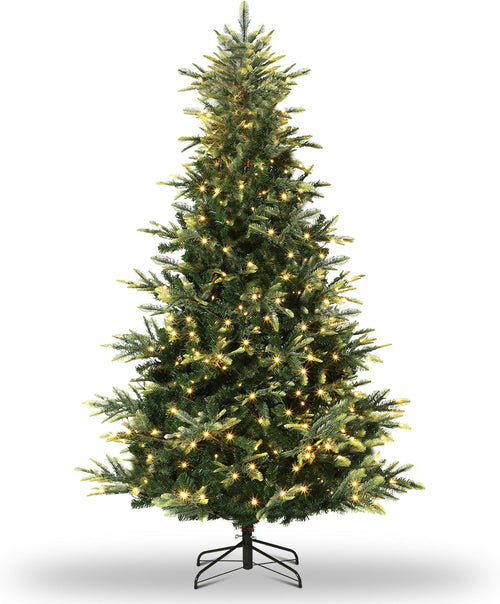 4.5ft Pre-lit Artificial Christmas Tree,Spruce Prelit Christmas Trees for Home,Office,Party Thickened PE&PVC Branch Tips & UL Listed Lights Incandescent Warm White,Fire-Resistant Automatic Branches
