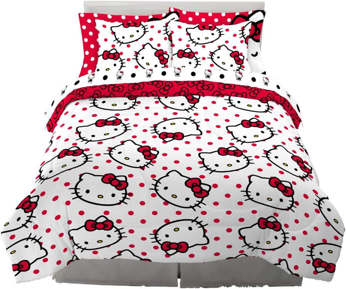 Franco Sanrio Kuromi & My Melody Bedding 7 Piece Super Soft Cozy Reversible Comforter and Sheet Set with Sham, Queen, (100% Official Licensed Product)
