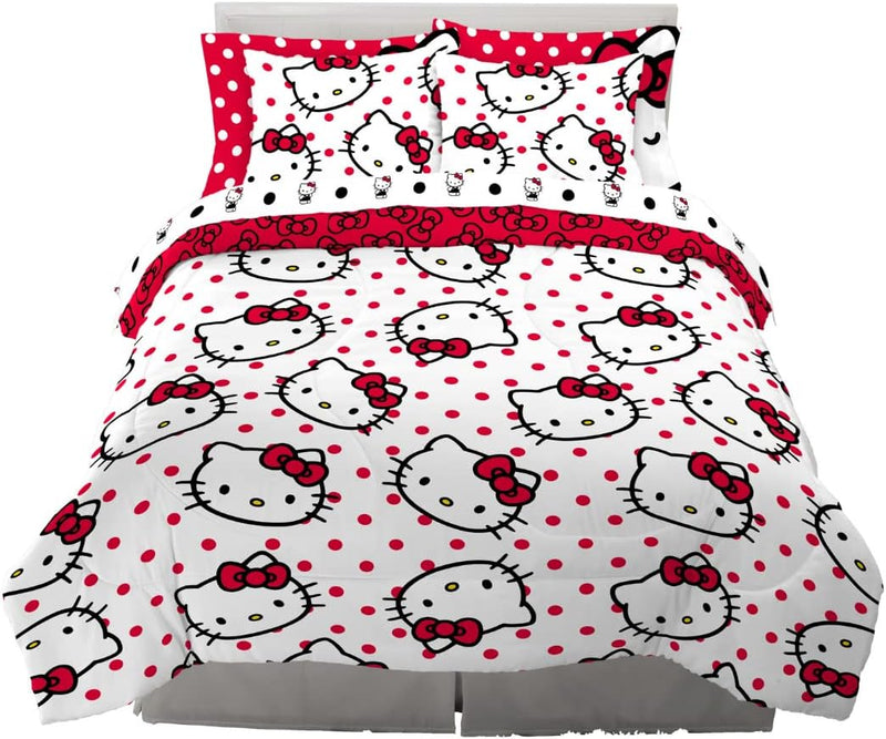 Franco Sanrio Kuromi & My Melody Bedding 7 Piece Super Soft Cozy Reversible Comforter and Sheet Set with Sham, Queen, (100% Official Licensed Product)