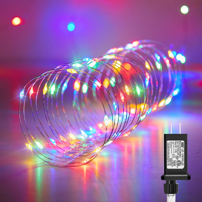 Minetom Fairy Lights Plug in, 33Ft 100 LEDs Waterproof Silver Wire Firefly Lights, Adaptor Included, Starry String Lights for Wedding Indoor Outdoor Christmas Patio Garden Decoration, Warm White
