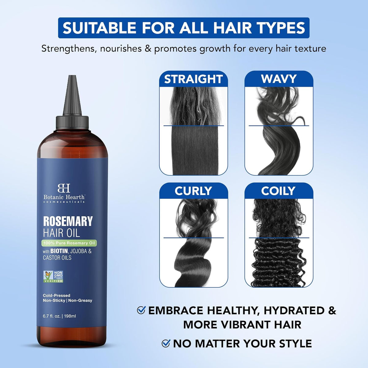 Botanic Hearth 100% Pure Rosemary Oil for Hair Growth (6.7 fl oz)| Infused with Biotin, Jojoba & Castor Oil | Hair Oil Repairs Dry Damaged Hair, Strengthening, Healthier Hair- Hair Tonic