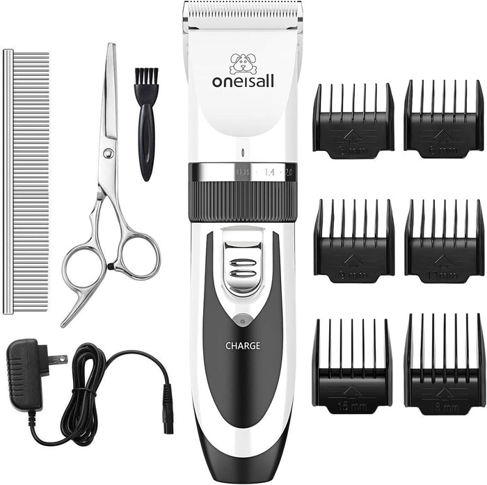 oneisall Dog Clipper Low Noise, Dog Grooming Kit with Rechargeable, Pet Shaver Cordless Electric Quiet Hair Clipper Set for Dogs Cats Pets（Gold）