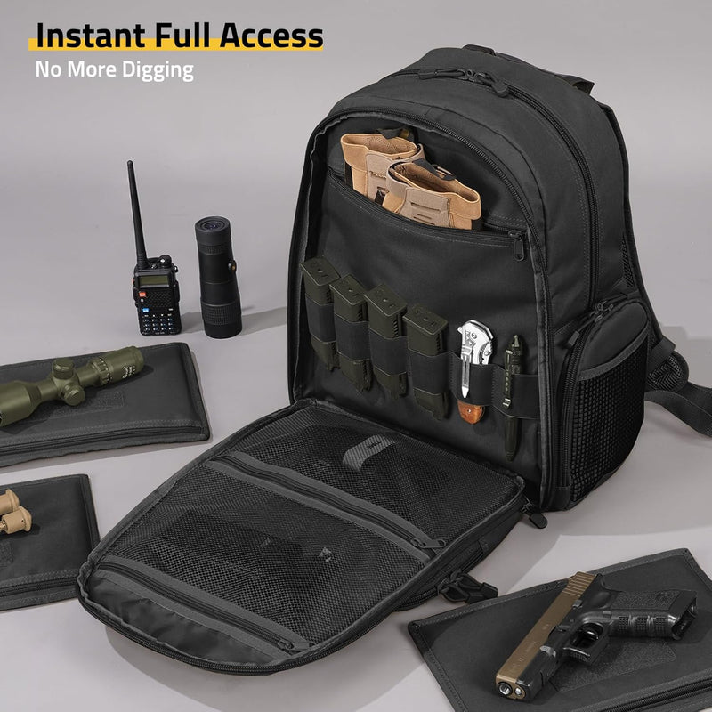 CVLIFE Tactical Range Backpack for Handguns, Shooting Backpack with Pistol Cases, Daypack with Removable Divider for Men (BLACK, regular)
