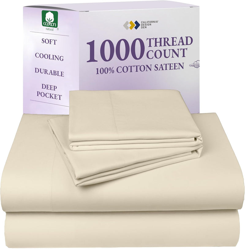 California Design Den Split King Sheets Sets for Adjustable Bed - Luxury 1000 Thread Count Sateen, Thick and Natural 100% Cotton Bed Sheets, Deep Pockets, Durable Bedding Set - White