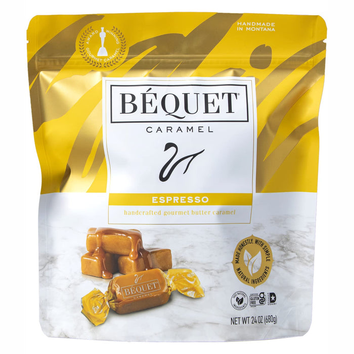 Béquet Caramel - Chewy - Gourmet Caramel Candy - Caramel Candy Individually Wrapped - Made in Montana - Kosher (Star D) and Gluten Free - 8 oz Gift Bag