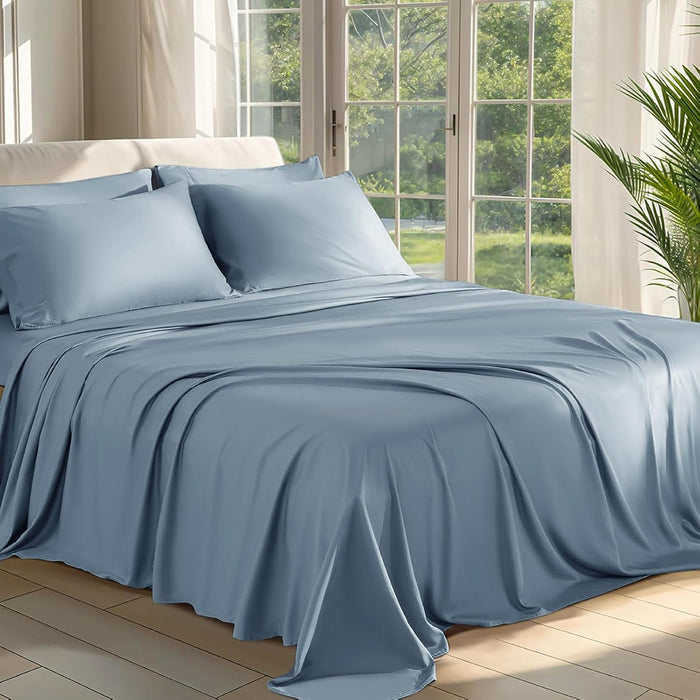 Shilucheng 100% Viscose Derived from Bamboo_ Sheets King Size 4pcs - Ultra Cooling & Silky Soft Bed Sheets, 16" Deep Pocket, Perfect for Hot Sleepers, Hotel Bedding Sheets (Lilac)