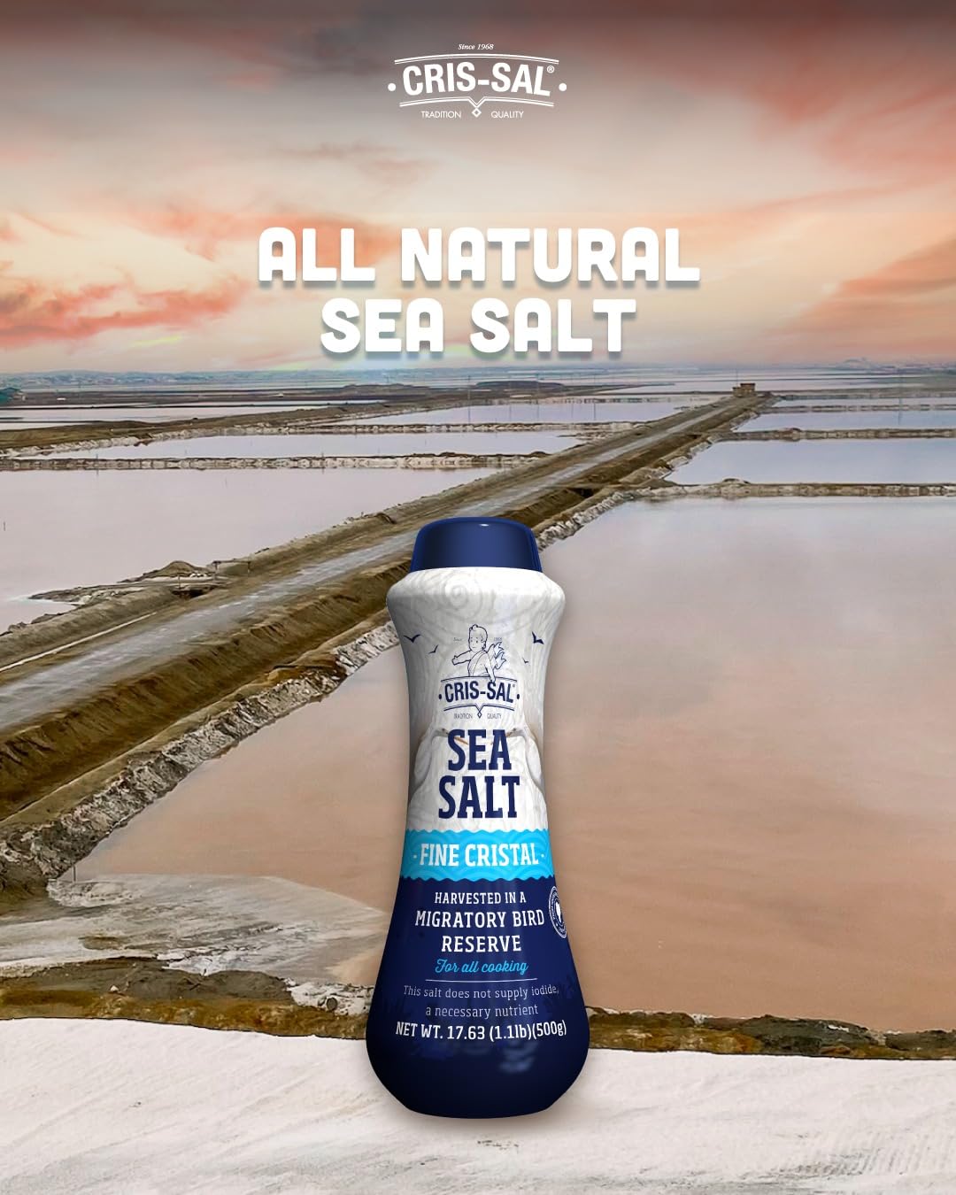 Cris-Sal Gourmet Fine Cristal Sea Salt, Full Flavor Premium Natural Grain, Great for Cooking, Table Seasoning Recipes, Pantry Friendly, 17.63 Oz (Pack of 2)