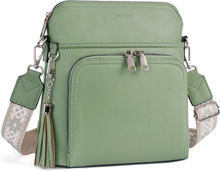 Roulens Crossbody Purse for Women Vegan Leather Medium Crossbody Wallet Bag for Travel Women Shoulder Handbags with Tassel