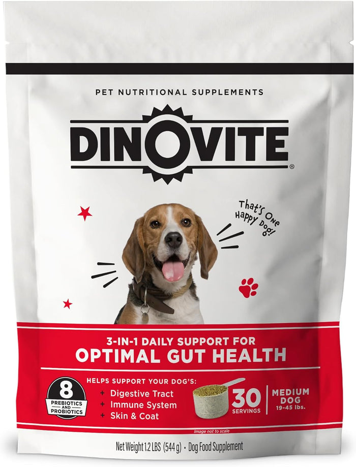 Dinovite Probiotic Supplement for Dogs - Omega 3 - Hot Spot Relief - Skin & Coat Supplement - 30 Day Supply (30 Day Supply, Large Dogs (45+ lbs))