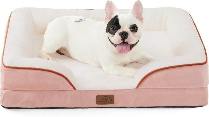 Bedsure Orthopedic Dog Bed Medium Size Dogs - Washable Small Medium Dog Cat Bed Waterproof, Comfort Cats Couch Sofa with Washable Removable Cover, Pets Bed with Nonskid Bottom, Grey, 28"