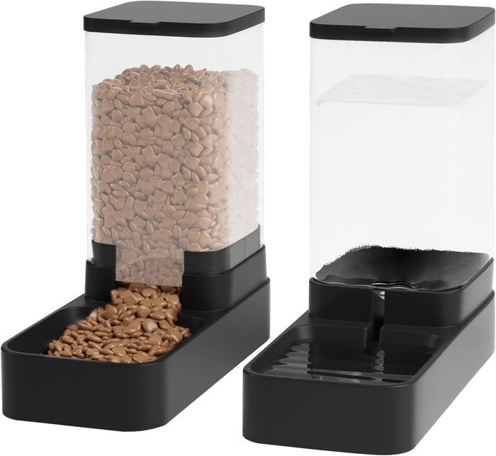 Automatic Cat Feeder and Water Dispenser in Set with Pet Food Bowl,Gravity Dog Waterer and Food Feeder for Small Medium Dog Cat Puppy Kitten Large Capacity(3.3L,Black)