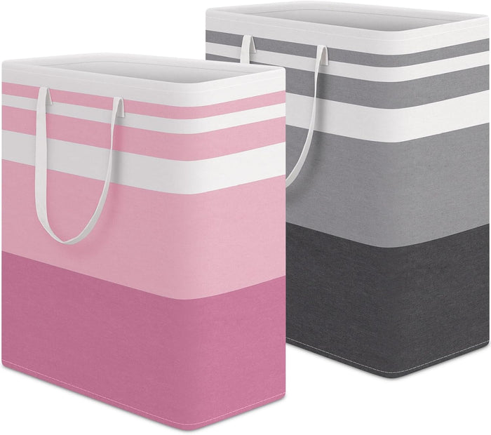 HomeHacks 2 Pack Large Laundry Baskets, Waterproof, Freestanding Laundry Hampers, Collapsible Clothes Hamper with Reinforced Handles in Laundry Room, College Dorm, Bathroom, Bedroom (Grey, 75Lx2)
