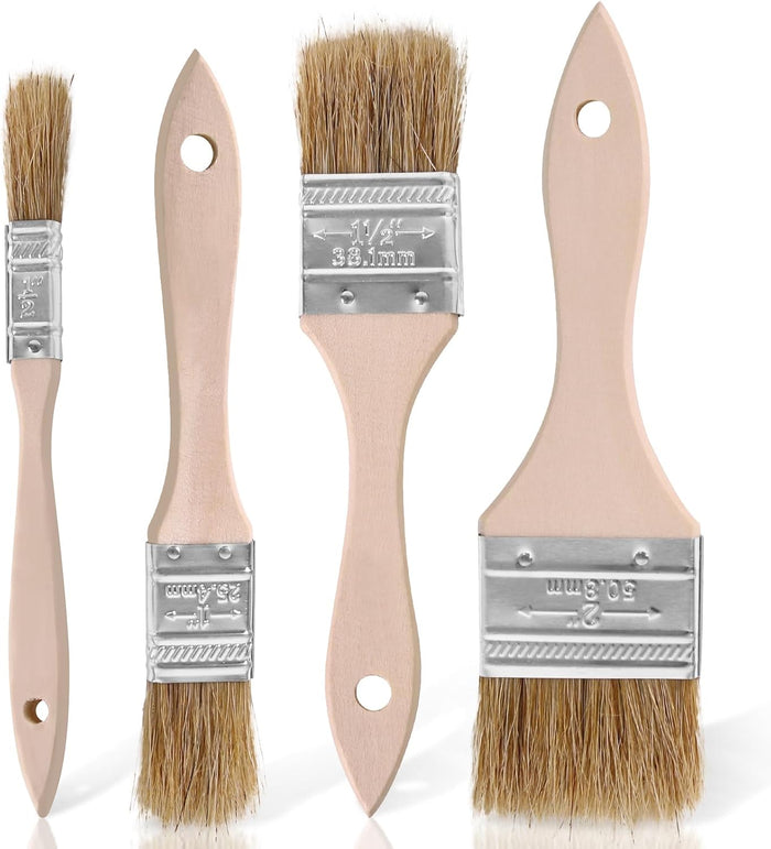 ETERNA 4Pack Household Chip Paint Brush 3inch Natural Bristles Wooden Handle Flat Brushes Set for Painting, Glue, Oil, Acrylic, Stain
